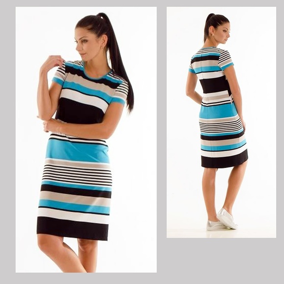 STRIPED SHORT SLEEVE DRESS STRETCH MADE IN EUROPE - Picture 1 of 1